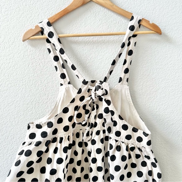 Ichi Polka Dot Crop Wide Leg Linen Tie Back Jumpsuit Size S/M White Black Japan - Picture 10 of 11